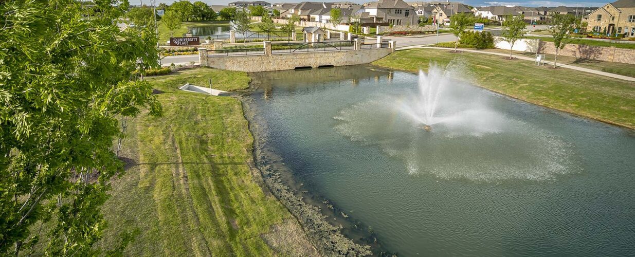 water foundation feature by University Place bridge