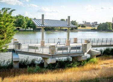 awning for shade on Waco Riverwalk trail